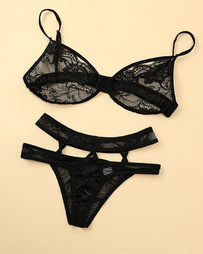 Monci® - Spaghetti Strap Lace Lingerie Set with Cutout