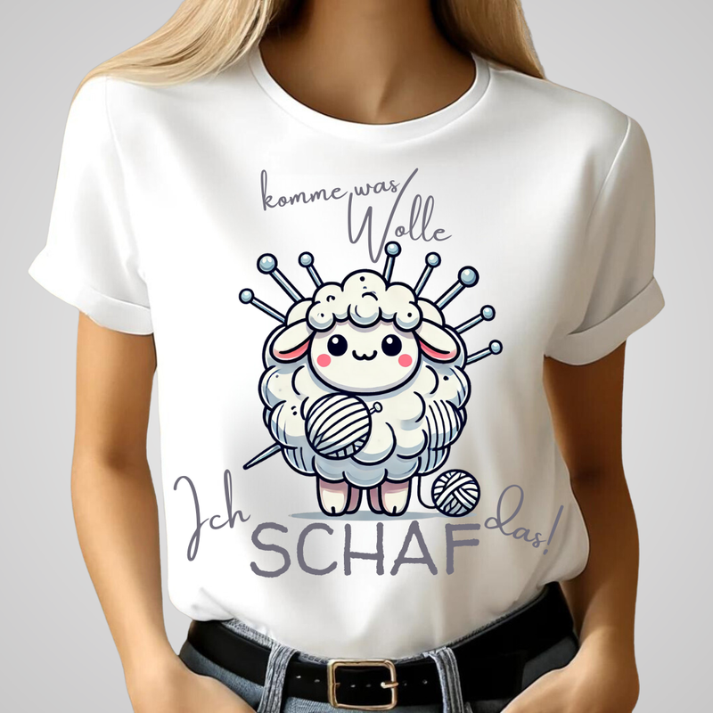 Komme Was Wolle | Niedliches Schaf T-Shirt | Humorvolles Design für Strickfans | Baumwollshirt für den Winter | Damen T-Shirt