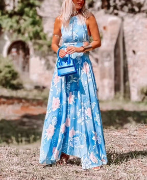 Purewear®- Blue printed maxi dress with halter