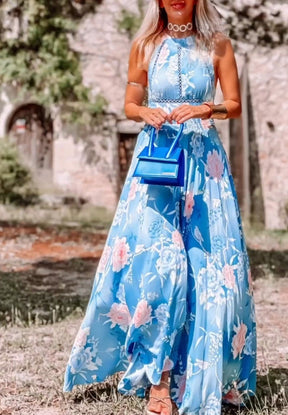 Purewear®- Blue printed maxi dress with halter