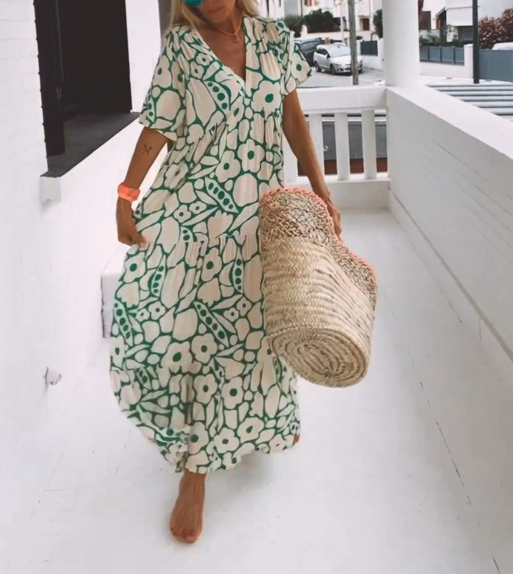 PureWear® - Green maxi dress with short sleeves