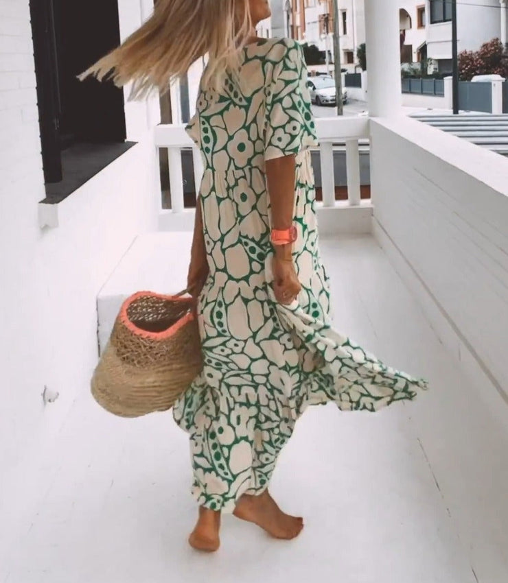 PureWear® - Green maxi dress with short sleeves