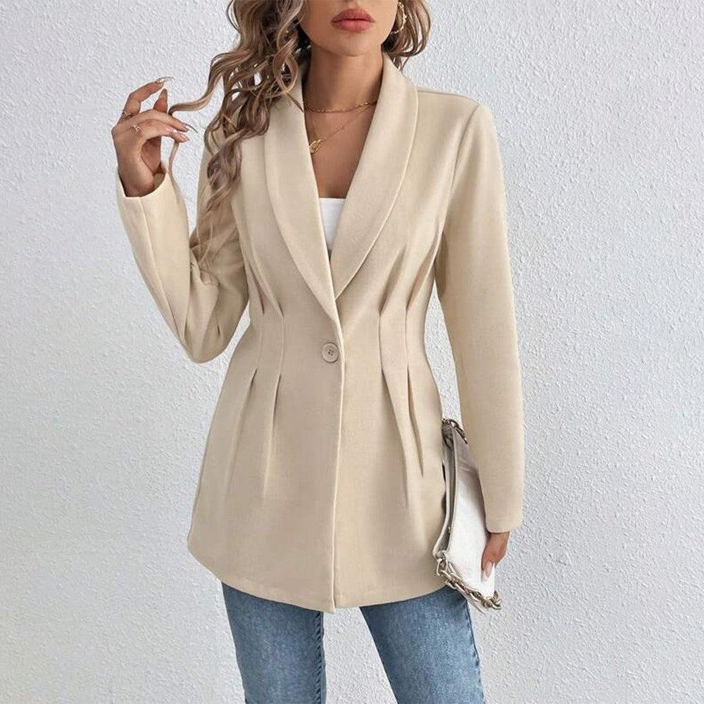 SpringStil® - Apricot Solid Long Sleeve Lapel Jacket