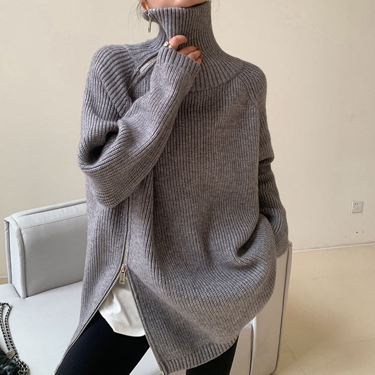 Lovja® - Grey plain high neck sweater