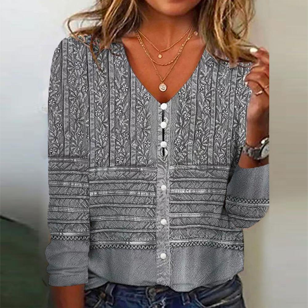 StrickSinn® - Grey long-sleeved print top