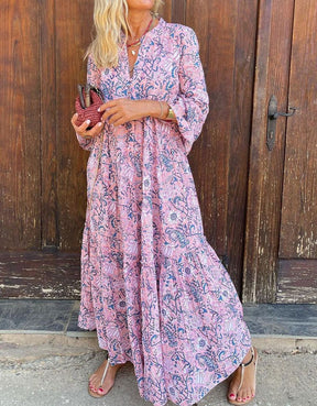 FallStil® - Pink maxi dress with cute print