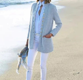 HerbstTrend® - Airy plain blue sweater with long sleeves