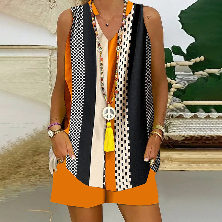 Naturlux® - Eye-catching two-piece sleeveless set with color block