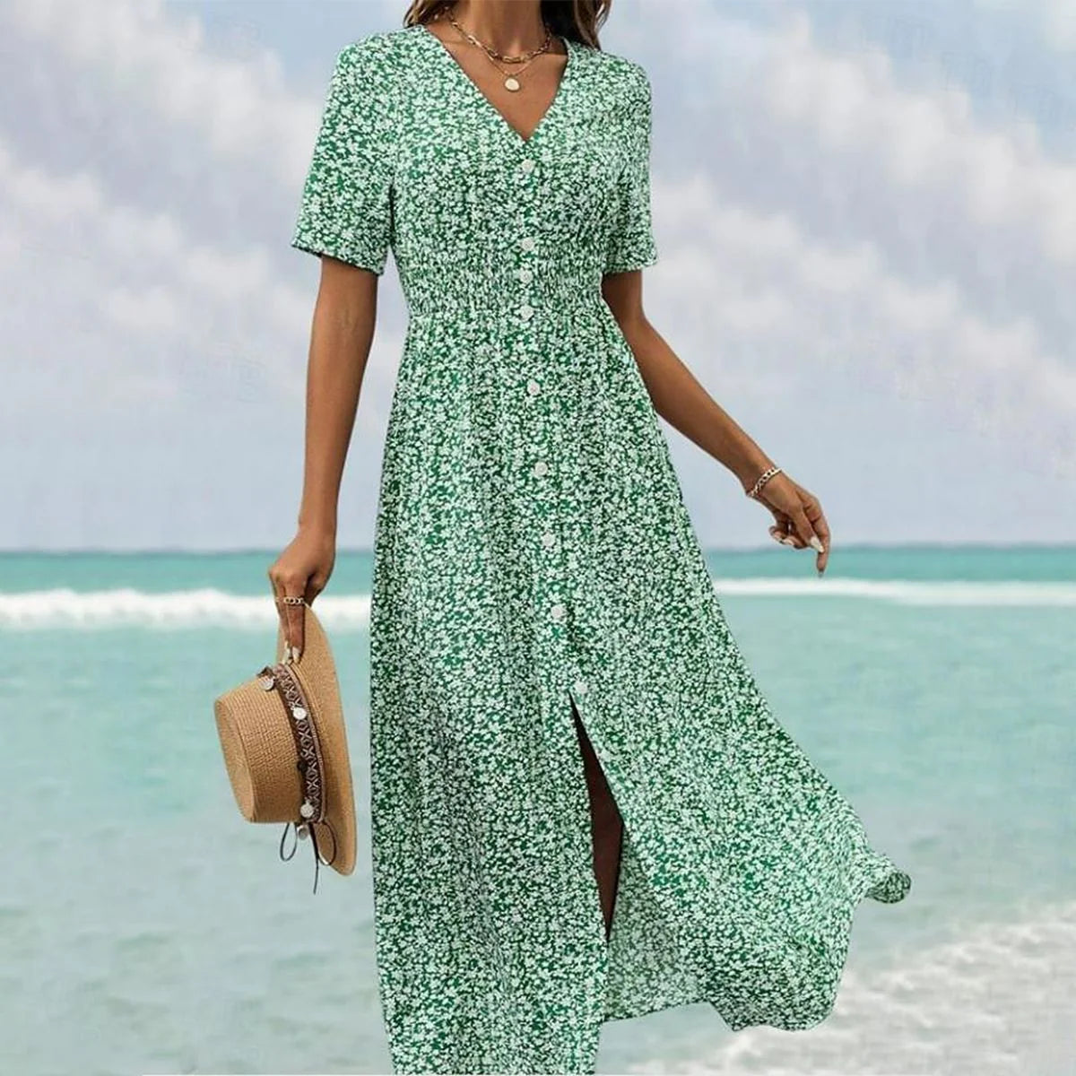 Flower Magic Green Midi Dress