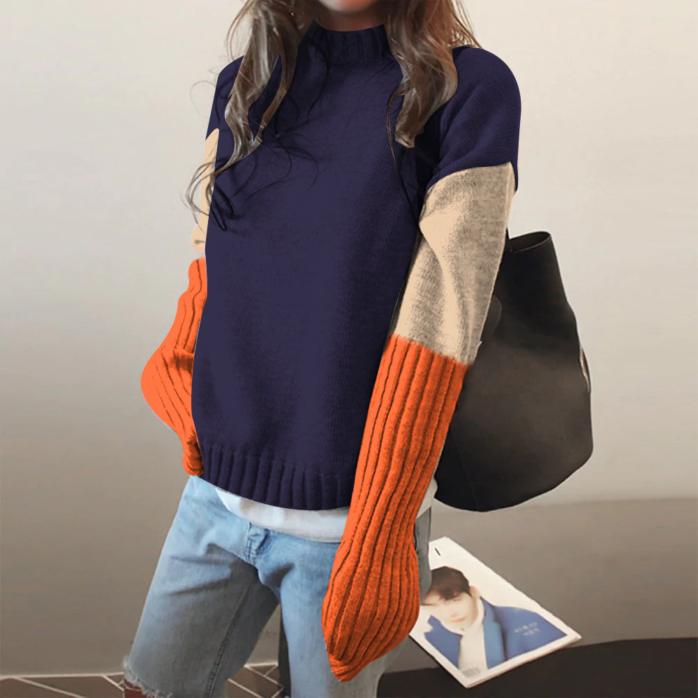 WinterStil® - Navy blue stand-up collar sweater with color block