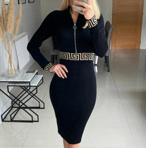 Naturlux® - Stunning black V-neck bodycon midi dress