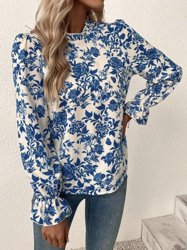 Lovja® - Vintage Blue Flower Print Top