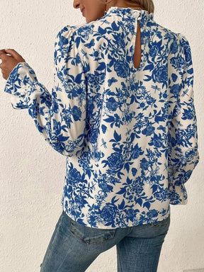 Lovja® - Vintage Blue Flower Print Top