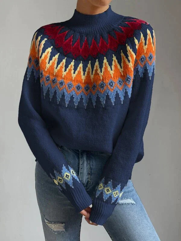 FallStil® - Blue printed long-sleeved sweater with round neck