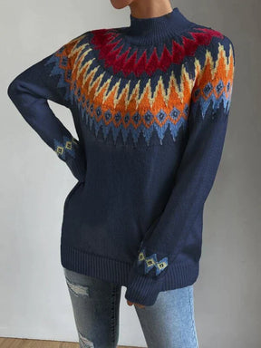 FallStil® - Blue printed long-sleeved sweater with round neck