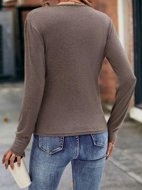 StrickSinn® - Brown plain long-sleeved top with V-neck