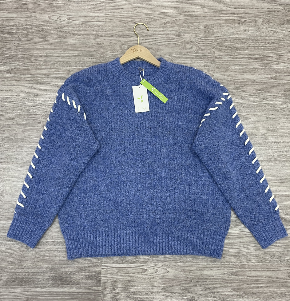 HerbstTrend® - Youthful plain blue long-sleeved sweater