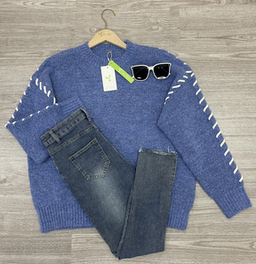 HerbstTrend® - Youthful plain blue long-sleeved sweater