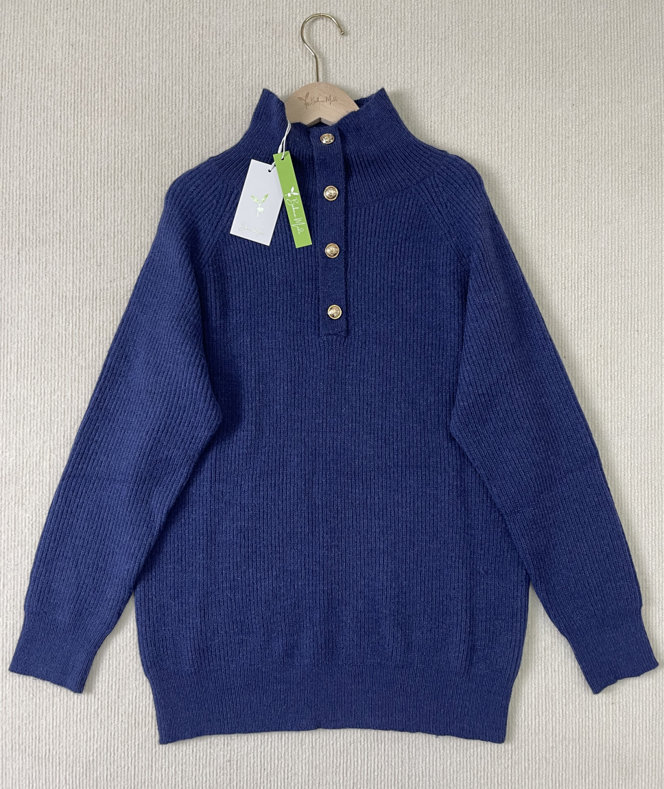 PureWear® - High-necked sweater with long sleeves and button placket