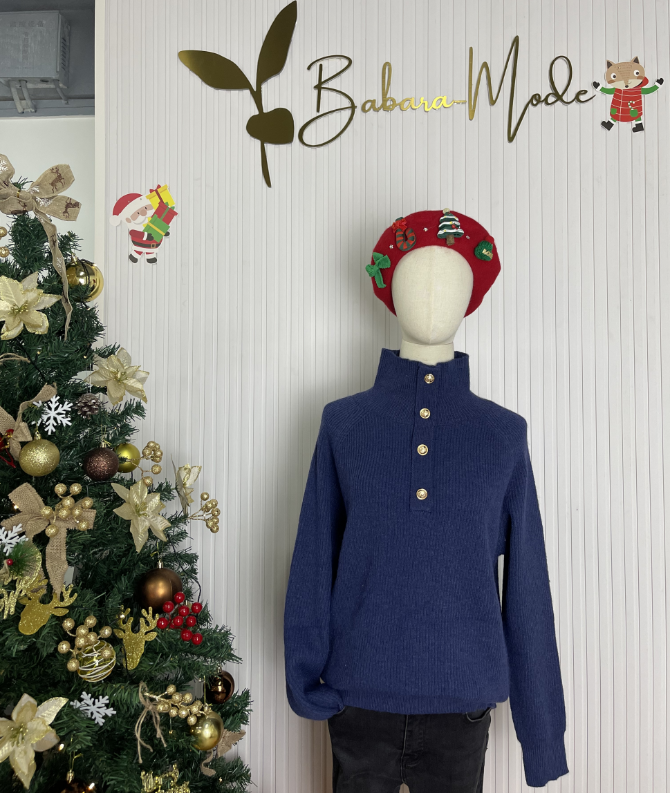 PureWear® - High-necked sweater with long sleeves and button placket