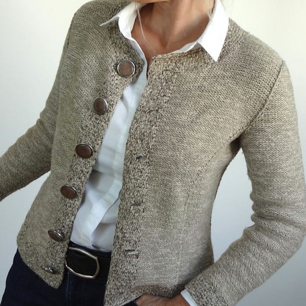 StrickSinn® - Khaki long-sleeved cardigan with button placket