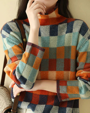 Retro check turtleneck sweater