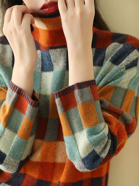 Retro check turtleneck sweater