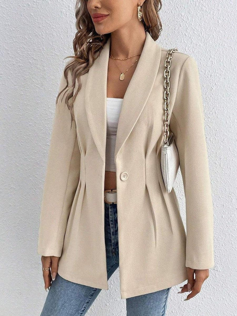 SpringStil® - Apricot Solid Long Sleeve Lapel Jacket