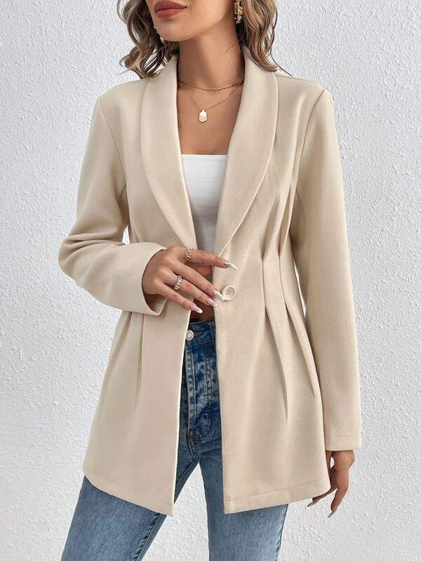 SpringStil® - Apricot Solid Long Sleeve Lapel Jacket