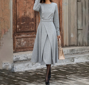 Celestial® - Grey solid midi dress with side pockets