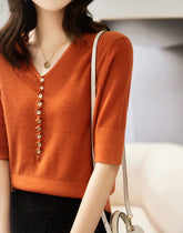 V-button chic knit