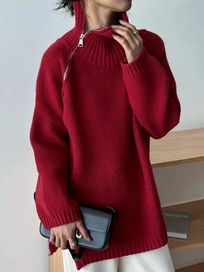 FallStil® - Red solid color high neck sweater