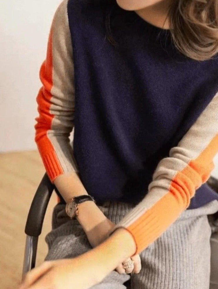 FallStil® - Navy and orange sweater with retro stripes 