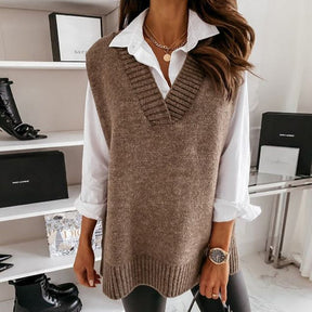 WinterStil® - Coffee V-neck solid color sleeveless vest