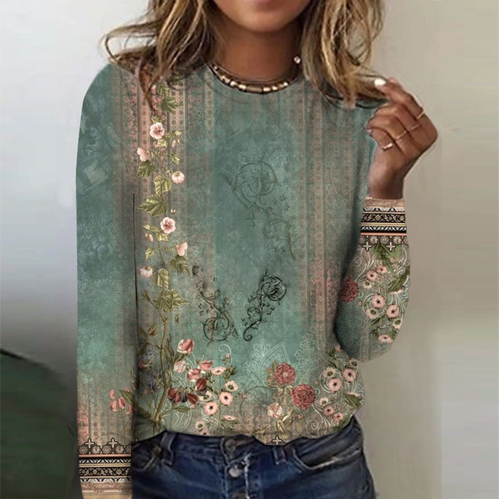 FallStil® - Long-sleeved top with green floral print