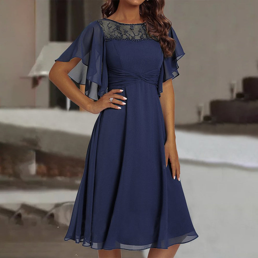 FallStil® - Blue solid midi dress with round neck