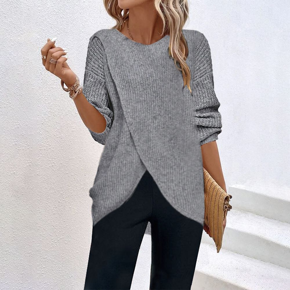 HerbstTrend® - Grey plain sweater with round neck