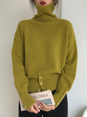 WinterTrend® - Plain sweater with high neckline in sage