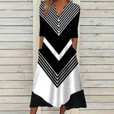 Naturlux® - Black and white striped midi dress with side pockets for sailors