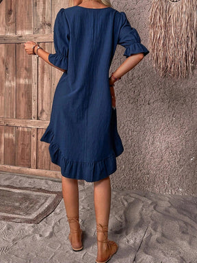 PureWear® - Navy blue solid colour half sleeve mini dress