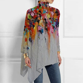 FallStil® - Asymmetrical top with floral watercolor pattern and high neckline