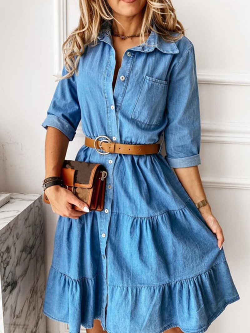 BMC® - Timeless Treasures Denim lapel denim dress in A-line