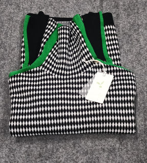 Even&amp;Vil® - Green striped sweater with black and white diamond pattern