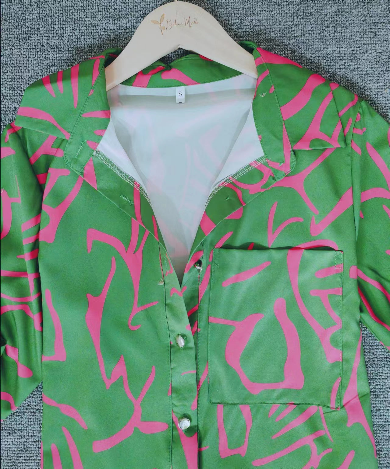 Lovja® - Emerald green &amp; pink marbled blouse top