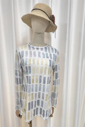 EcoExotica® - Geometric round neck shirt in beige