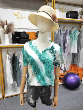 SpringStil® - Tropical Beach Print Short Sleeve Top