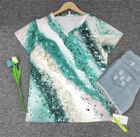 SpringStil® - Tropical Beach Print Short Sleeve Top