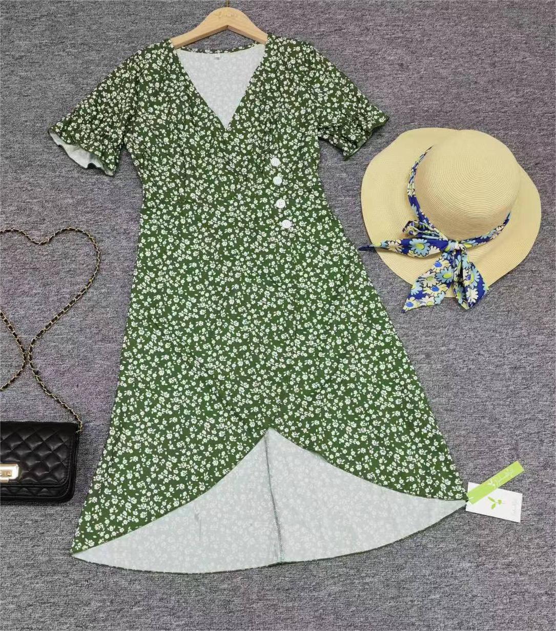 SpringStil® - Fresh short sleeve green midi dress