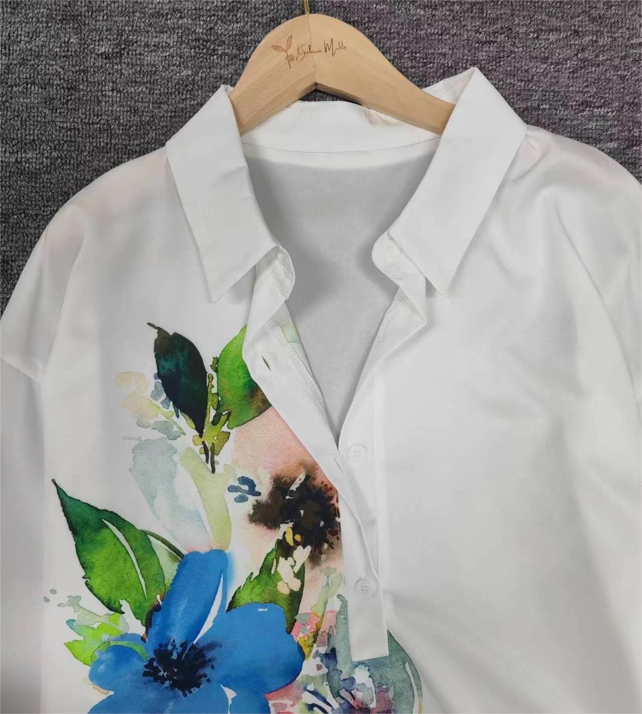 FallStil® - Watercolor flower button placket tunic blouse