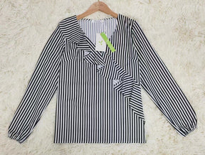 FallStil® - Ruffled black and white striped long sleeve top